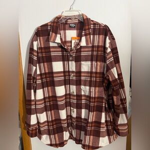 Eddie Bauer Plaid Button-Up Shirt - Brown and White